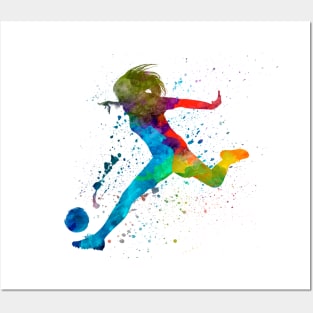 Woman footballer in watercolor Posters and Art